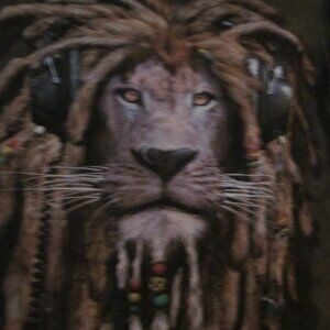 RASTA LION WITH DREADS & HEADPHONE Size S Green Dye Short Sleeve Tee